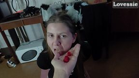 sexy kitty eats from a bowl and licks her master s feet - lovessie