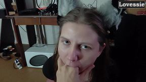 sexy kitty eats from a bowl and licks her master s feet - lovessie