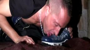 sneaker and fetish submissed with 2 scally boy in basement