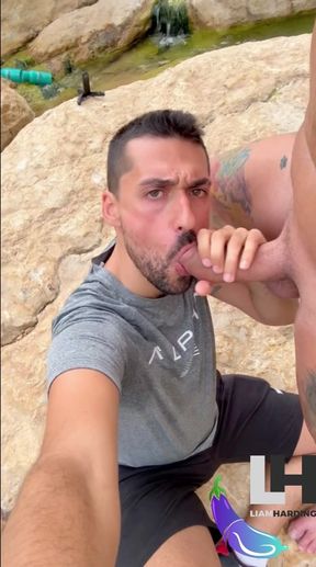 hot daddy sucking outdoors straight friend with big cock