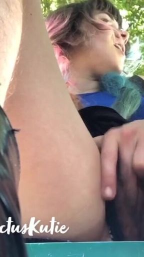Risky Hairy Pussy Cum on Park Bench
