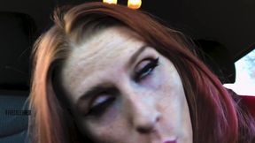 Redhead takes on big clit-sucking challenge with micropenis guy in parking lot