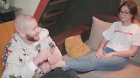 Brunette's Foot Job and Reverse Cowgirl Creampie