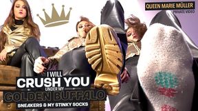 I will crush you under my golden Buffalo sneakers and my smelly socks! ( Private Giantess Fetish Video with Queen Marie Mueller ) - 4K UHDFULL HD