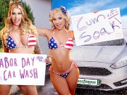 Car Wash Duo Shake Tits and Score Big
