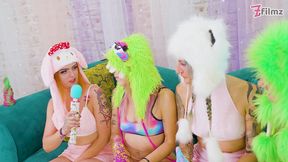 lesbian orgy - dildos and costums - real orgasms from tattoo girls