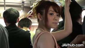 Petite Japanese girl jerks, sucks and fucks a guy on a public train - Hd