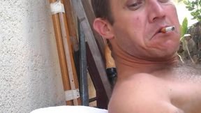 Self suck flying up and fully nude outside