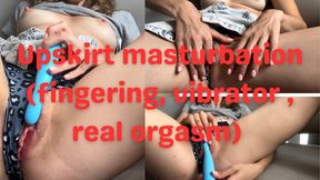 Upskirt masturbation (denim skirt , real orgasm, fingering and vibrator)