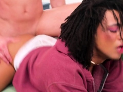 Fit nubian trap spoils white cock