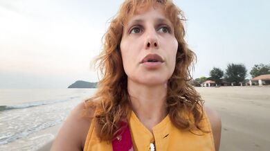 Final walk on the beach with her tight little body