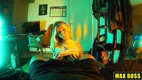 Morning POV anal fuck and creampie with round ass blonde girl