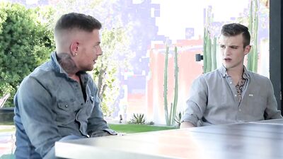 Cute twink gives inked guy a blowjob before being pounded