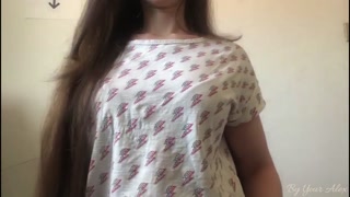 Greek Blonde teases with caress, bouncing and squeezing breasts and pink nipples