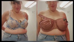 FITTING ROOM FREENZY BLUEBERRY AND CHOCOLATE COLORED BRAS LIPSTICK AND SPIT
