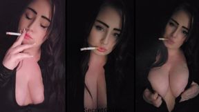 Step mummy smokes 2 cigs for you and notices your bulge getting harder as she does it
