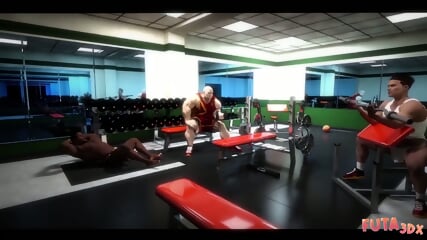 Horny futa babe gets double penetrated at the gym