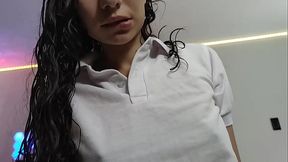 My stepsister in her student uniform touches my cock and I can'_t wait to fuck it