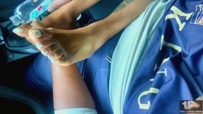 Car Session Feet Worship with @amazon_godess_ Footjob N Self Handjob Combo