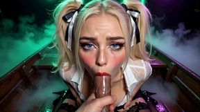 hot blonde teases in mini skirt on ghost train - deepthroat & facial ai generated