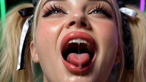 hot blonde teases in mini skirt on ghost train - deepthroat & facial ai generated