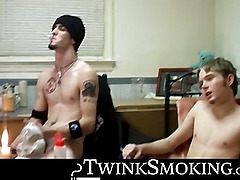 Straight jocks Billy da Kidd and Axel fires up smoke and start their cock rocking contest
