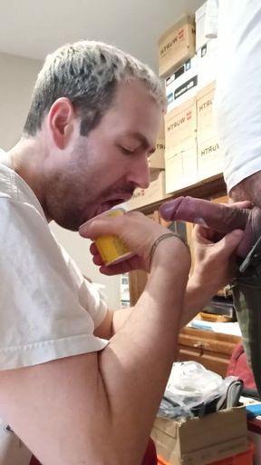 Little Whore Soack His Friends Cock in a Pot of Yogurt Before Sucking It off