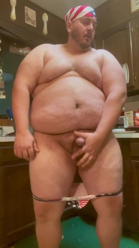 Captivating moment from "Obese American Pig Bubba Burly Chub Unfurls His Fat Stiffy &amp; Imbibes a Stiff Shot of His Own Tasty Cum"