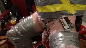 Electro Nipple and Cock Shocks in Duct Tape Bondage