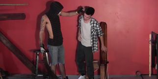 Ebony duo tormenting their little white slave