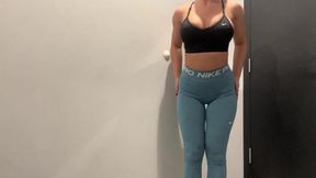 Curvy fitness girl tries on Nike Pro leggings and shows off gigantic butt