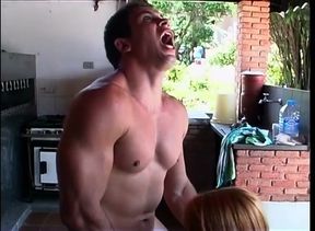 Pretty blonde shemale bent over for anal sex