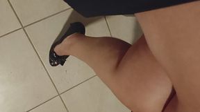 POV from above — dangling &amp; teasing legs in black pumps