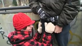 Teen gives a sloppy blowjob to her excited grandpa.