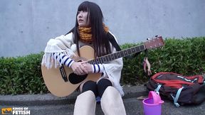 japanese singer gets her shaved pussy pleased by a guy with various toys