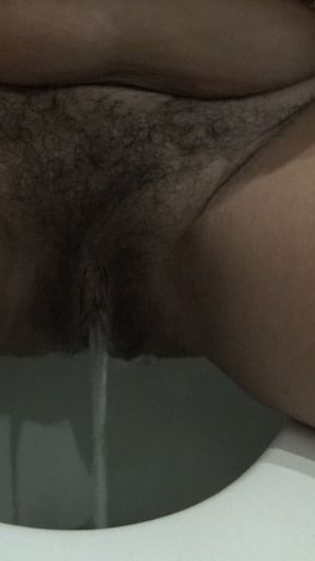 My stepson wants to see how I piss from my hairy pussy   Clip 1