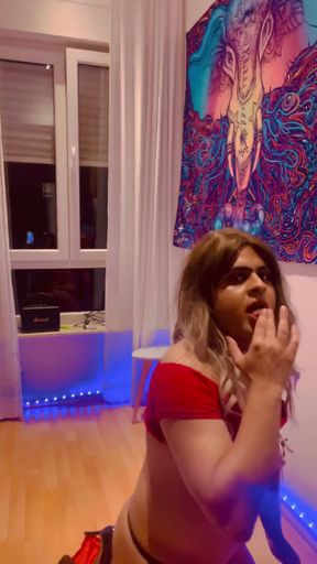 Sissy Femme Sandy Solo play. Nipple play, Ass to mouth and self degradation   Clip 1