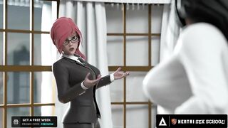 HENTAI SEX SCHOOL - Perfect Tits Futanari Babe CREAMPIES Hentai MILF Principal!