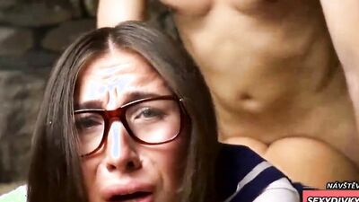 Nerdy girl moans while professor penetrates her tight little ass