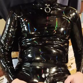 Cumshot in latex suit and mask