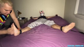 Masked amateur Foxy Sox tickled all over skinny body