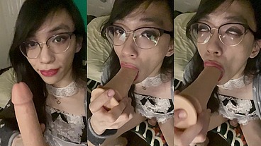 Maid Lilia Lust tries to deepthroat your fat cock