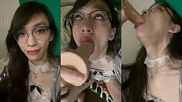 Maid Lilia Lust tries to deepthroat your fat cock