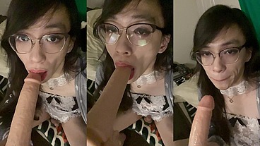 Maid Lilia Lust tries to deepthroat your fat cock