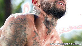 ”Tatted muscle men Danny Starr & Andre Bedford bareback hard”
