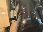 Full rubber gimp enjoys dildo gag