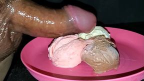 Some fun playing with my ice cream and cum loading it for dessert.