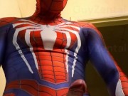 spiderman jerk off and cum in ps4 replica suit