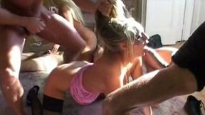 Sweaty blonde whores give deepthroats and get analfucked really hard