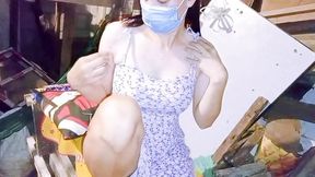 Squirting Beautiful Pinay mestiza solo fingering on ongoing construction site